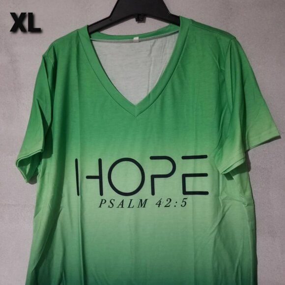 HOPE Basic Tee Shirt Green Casual Faith Psalm 42 Short Sleeved Top - Picture 2 of 7